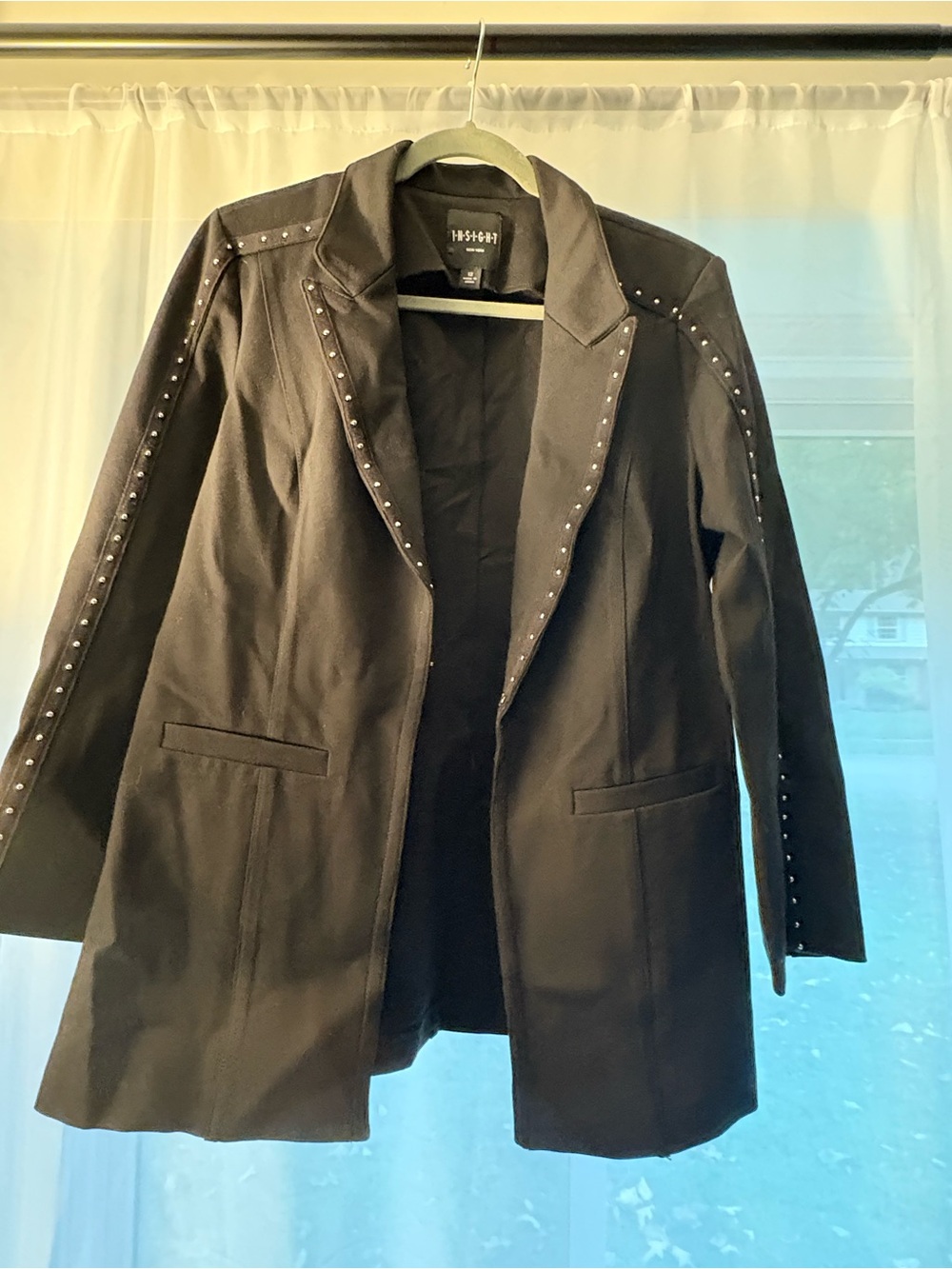 Black Stud-Trim Women's Blazer Coat